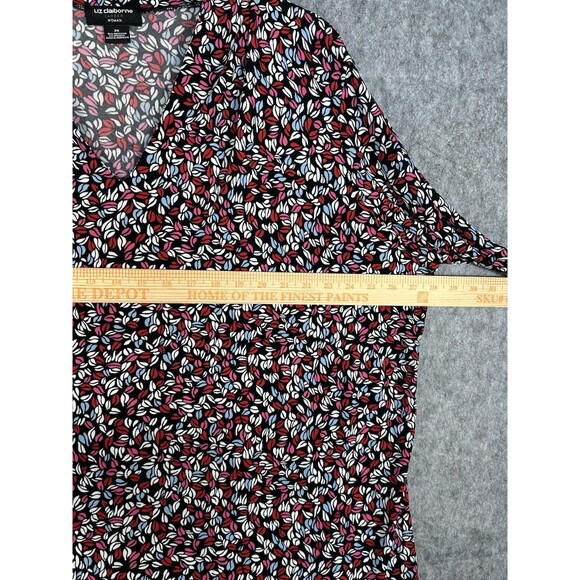 Liz Claiborne Career Blouse Women's 2X Black & Red Floral 3/4 Sleeve Stretch - Picture 6 of 9